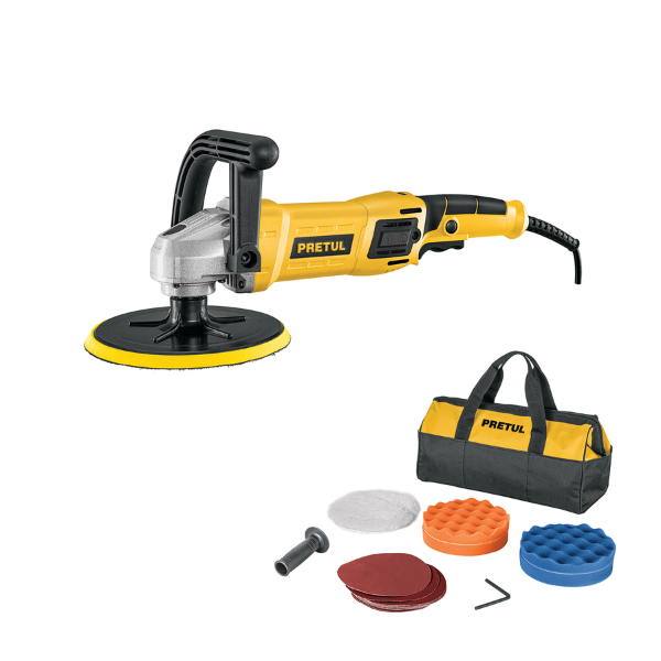 Pulidora rotativa 7", 1200W, con accesorios, PRETUL
