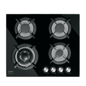 Parrilla de gas empotrable 60cm, 4 quemadores, vidrio negro, RIVIERA