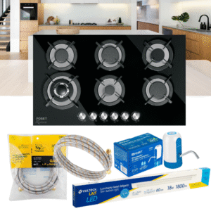 Parrilla Empotrable de 90 cm y 6 Quemadores Vidrio Negro -KIT PREMIUM con Accesorios Esenciales